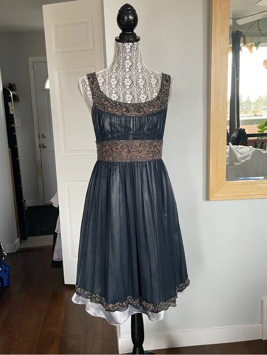 Gorgeous Adrianna Papell 100% Silk Cooper and Onyx Beaded Party Dress. Size 8. - Picture 2 of 10